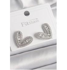 Pirinç Gümüş Renk Zirkon Taşlı Kalp Model Kadın Küpe - TJ-BKP9859