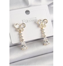 Pirinç Gold Renk Zirkon Taşlı Model Sallantı Damla Zirkon Taş Kadın Küpe - TJ-BKP9860