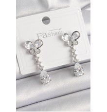 Pirinç Gümüş Renk Model Sallantı Damla Zirkon Taşlı Kadın Küpe - TJ-BKP9861