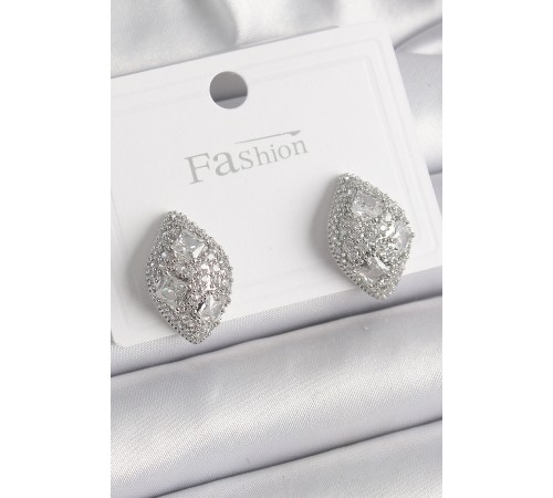 Pirinç Gümüş Renk Zirkon Taş İşlemeli Damla Model Kadın Küpe - TJ-BKP9863