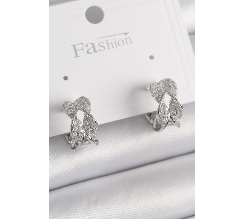 Pirinç Gümüş Renk Zirkon Taşlı Burgu Model Kadın Küpe - TJ-BKP9865