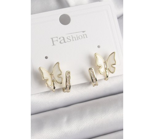 Pirinç Gümüş Renk Zirkon Taş Detaylı Beyaz Sedefli Model Kadın Küpe - TJ-BKP9868