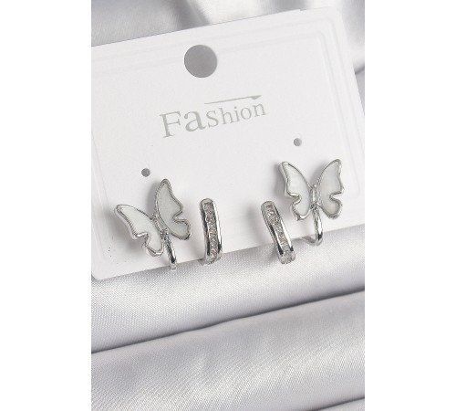 Pirinç Gümüş Renk Zirkon Taş Detaylı Beyaz Sedefli Model Kadın Küpe - TJ-BKP9869