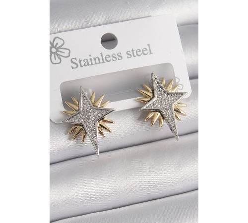 Pirinç Gold Gümüş Renk Zirkon Taşlı Kutup Yılıdız Model Kadın Küpe - TJ-BKP9874