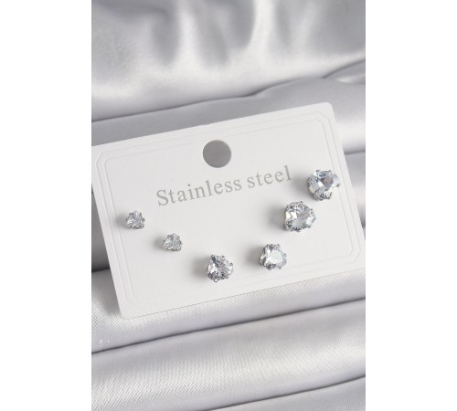 316L Çelik Gümüş Renk Zirkon Taşlı Kalp Model Kadın Küpe Seti - TJ-BKP9879