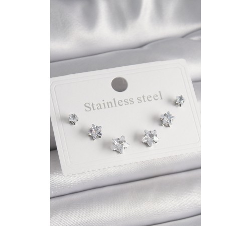 316L Çelik Gümüş Renk Zirkon Taşlı Yıldız Model Kadın Küpe Seti - TJ-BKP9881