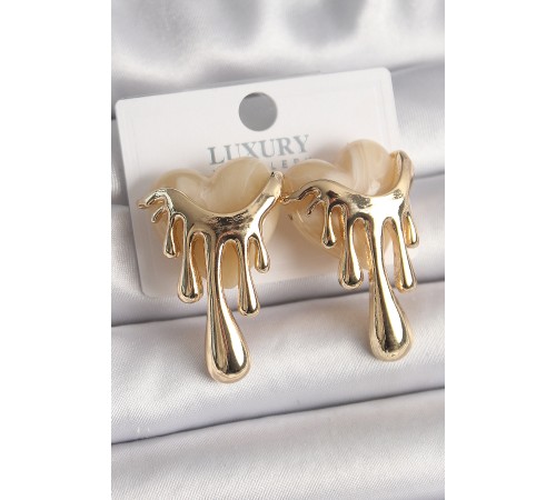 Pirinç Gold Renk Beyaz Sedefli Akan Kalp Model Kadın Küpe - TJ-BKP9893