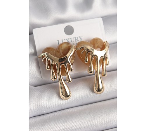 Pirinç Gold Renk Krem Sedefli Akan Kalp Model Kadın Küpe - TJ-BKP9895