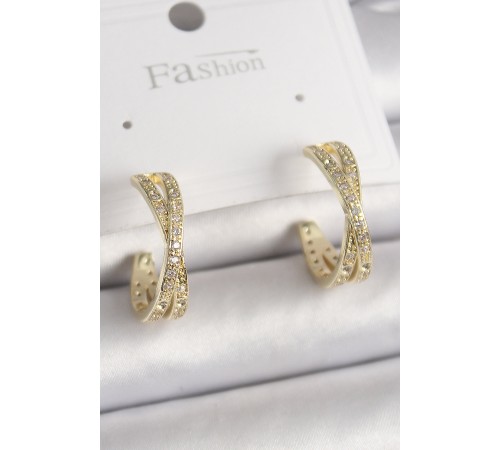 Pirinç Gold Renk Zirkon Taşlı Sarmal Halka Model Kadın Küpe - TJ-BKP9899