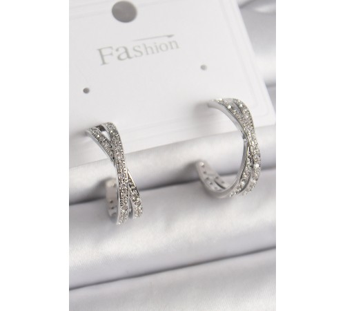 Pirinç Gümüş Renk Zirkon Taşlı Sarmal Halka Model Kadın Küpe - TJ-BKP9900