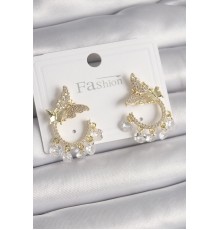 Pirinç Gold Renk Zirkon Taşlı Sallantı Detay Model Kadın Küpe - TJ-BKP9901