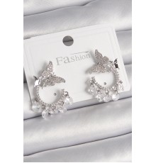 Pirinç Gümüş Renk Zirkon Taşlı Sallantı Detay Model Kadın Küpe - TJ-BKP9902