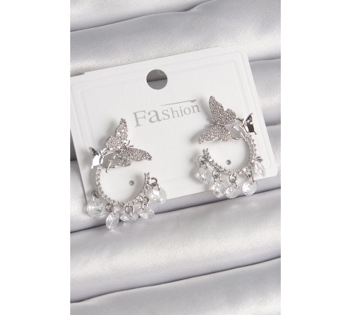 Pirinç Gümüş Renk Zirkon Taşlı Sallantı Detay Model Kadın Küpe - TJ-BKP9902