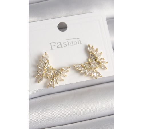 Pirinç Gold Renk Zirkon Taşlı Model Kadın Küpe - TJ-BKP9907