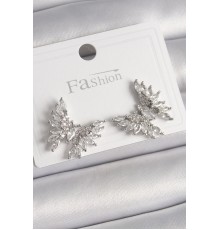 Pirinç Gümüş Renk Zirkon Taşlı Model Kadın Küpe - TJ-BKP9908