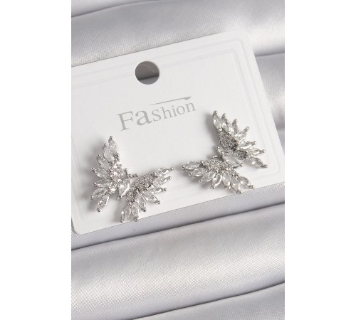 Pirinç Gümüş Renk Zirkon Taşlı Model Kadın Küpe - TJ-BKP9908