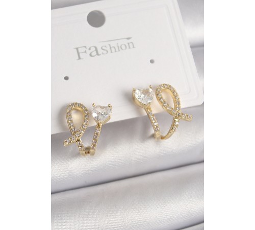 Pirinç Gold Renk Düğüm Model Zirkon Taşlı Kalp Detay Kadın Küpe - TJ-BKP9909