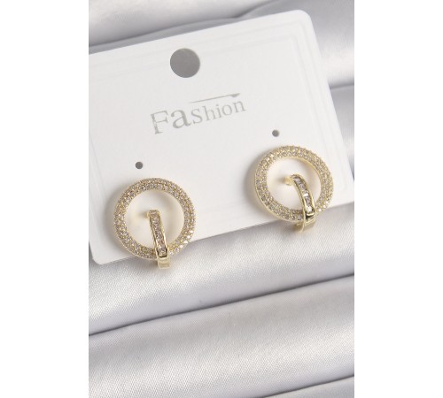 Pirinç Gold Renk Zirkon Taşlı Halka Model Kadın Küpe - TJ-BKP9923