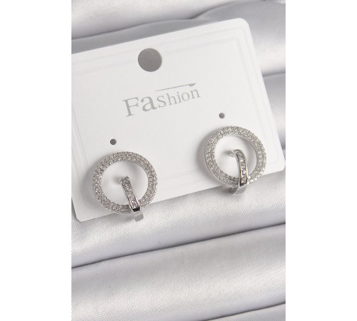 Pirinç Gümüş Renk Zirkon Taşlı Halka Model Kadın Küpe - TJ-BKP9924