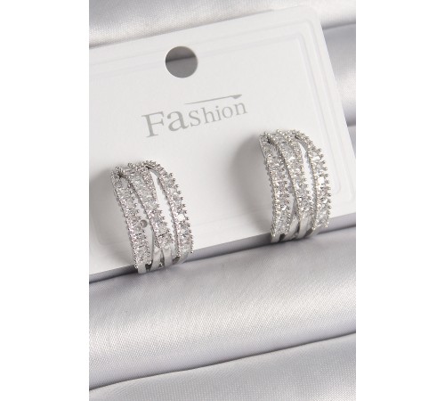 Pirinç Gümüş Renk Zirkon Taşlı Halka Model Kadın Küpe - TJ-BKP9930