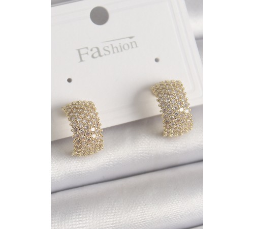 Pirinç Gold Renk Zirkon Taşlı Kadın Küpe - TJ-BKP9933