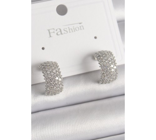 Pirinç Gümüş Renk Zirkon Taşlı Halka Model Kadın Küpe - TJ-BKP9934