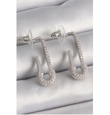 Pirinç Gümüş Renk Zirkon Taşlı Çengelli İğne Model Kadın Küpe - TJ-BKP9938