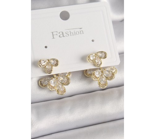 Pirinç Gold Renk Zirkon Taşlı Damla Model Kadın Küpe - TJ-BKP9939