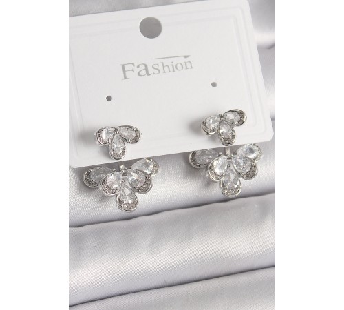 Pirinç Gümüş Renk Zirkon Taşlı Damla Model Kadın Küpe - TJ-BKP9940