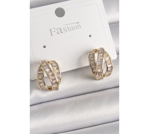 Pirinç Gold Renk Zirkon Taşlı Düğüm Halka Model Kadın Küpe - TJ-BKP9943