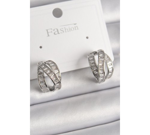 Pirinç Gümüş Renk Zirkon Taşlı Düğüm Halka Model Kadın Küpe - TJ-BKP9944