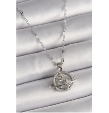 316L Çelik Gümüş Renk Zincir Zirkon Taşlı Yıldız Detay Gezegen Model Kadın Kolye - TJ-BKO9643