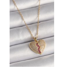 316L Çelik Gold Renk Zincir Zirkon Taşlı Kalp Model Kadın Kolye - TJ-BKO9644