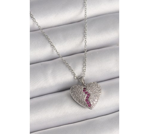 316L Çelik Gümüş Renk Zincir Zirkon Taşlı Kalp Model Kadın Kolye - TJ-BKO9645