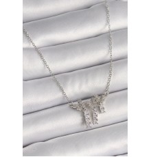 316L Çelik Gümüş Renk Zincir Zirkon Taşlı Model Sallantı Detay Kadın Kolye - TJ-BKO9653