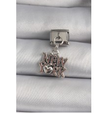 316L Çelik Gümüş Renk Sallantı New York Yazı Model Nomination Charm - TJ-BC1120