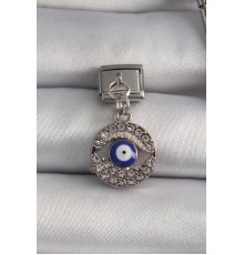 316L Çelik Gümüş Renk Sallantı Zirkon Taşlı Göz Model Nazar Boncuk Detay Nomination Charm - TJ-BC1121
