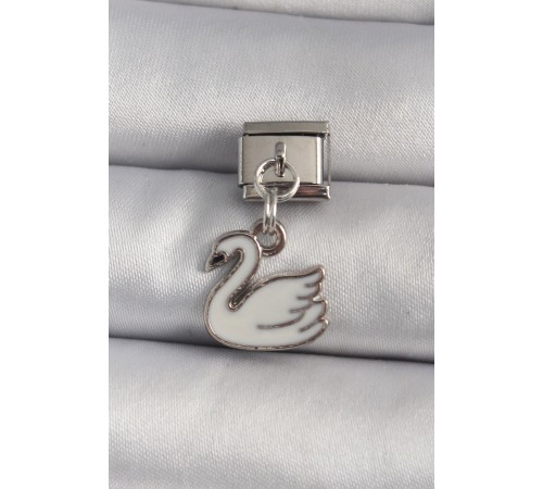 316L Çelik Gümüş Renk Sallantı Beyaz Kuğu Model Nomination Charm - TJ-BC1160