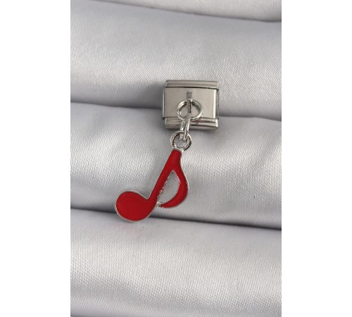 316L Çelik Gümüş Renk Kırmızı Nota Model Nomination Charm - TJ-BC1180