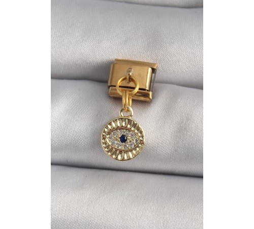 316L Çelik Gold Renk Sallantı Zirkon Taşlı Göz Model Nomination Charm - TJ-BC1193