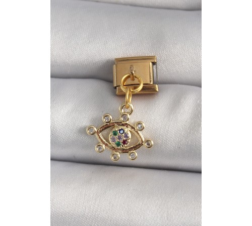 316L Çelik Gold Renk Sallantı Zirkon Taşlı Göz Model Nomination Charm - TJ-BC1195
