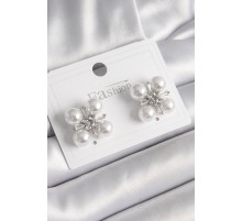 Pirinç Gümüş Renk Zirkon Taşlı İncili Kadın Küpe - TJ-BKP9948