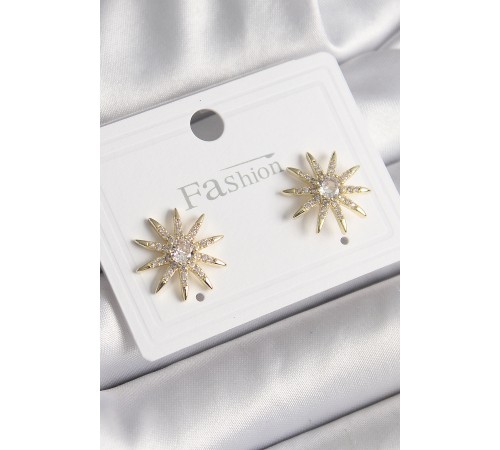 Pirinç Gold Renk Zirkon Taşlı Yıdız Model Kadın Küpe - TJ-BKP9949