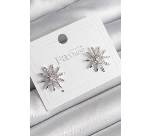 Pirinç Gümüş Renk Zirkon Taşlı Yıldız Model Kadın Küpe - TJ-BKP9950