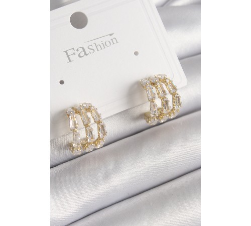 Pirinç Gold Renk Zirkon Taşlı Halka Model Kadın Küpe - TJ-BKP9955