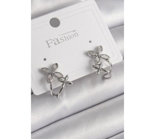 Pirinç Gümüş Renk Zirkon Taşlı 2'Li Çiçek Model Kadın Küpe - TJ-BKP9962