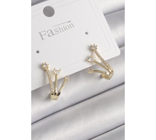 Pirinç Gold Renk Zirkon Taşlı Kadın Küpe - TJ-BKP9963