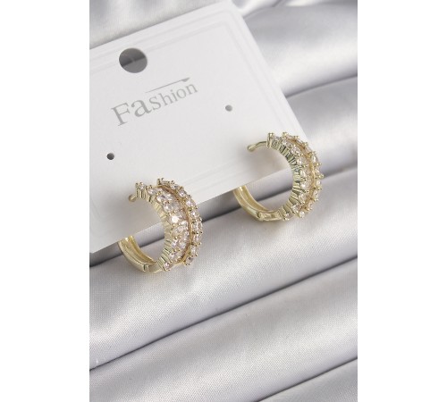 Pirinç Gold Renk Zirkon Taşlı Halka Model Kadın Küpe - TJ-BKP9965