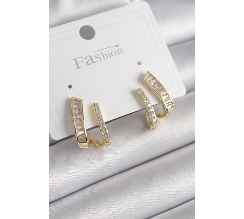 Pirinç Gold Renk Zirkon Taşlı Kadın Küpe - TJ-BKP9969