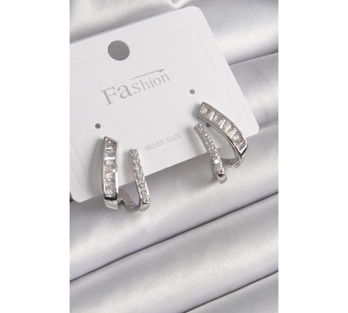 Pirinç Gümüş Renk Zirkon Taşlı Kadın Küpe - TJ-BKP9970